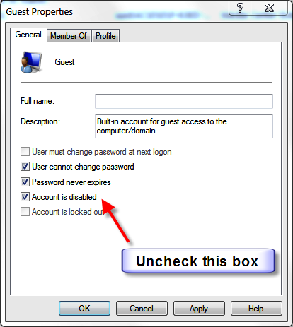 how to access internet in guest account in windows 7
