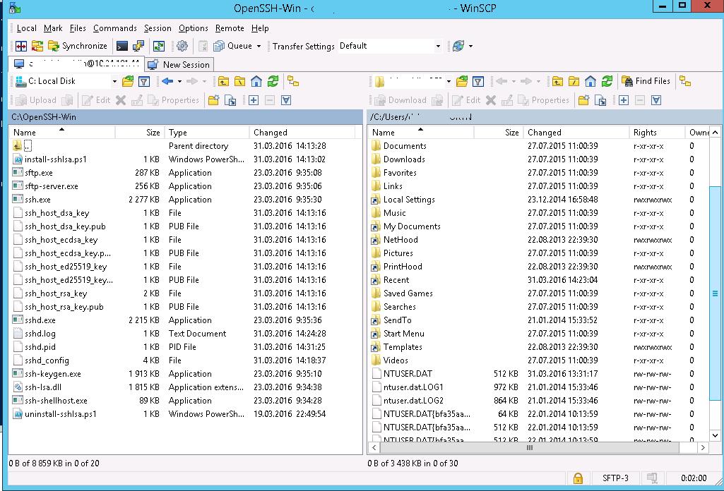 cómo configurar el nodo sftp en Windows XP