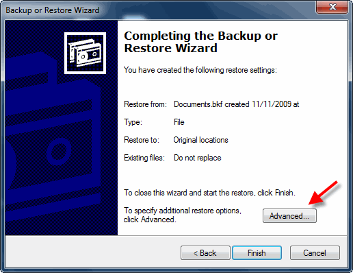 come aprire il file bkf dei punti esperienza in Windows 7