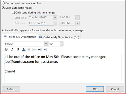 how to set up going away message in outlook