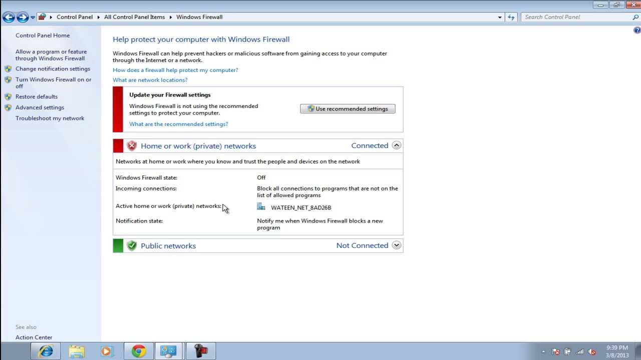 cómo desactivar temporalmente el firewall en Windows 7