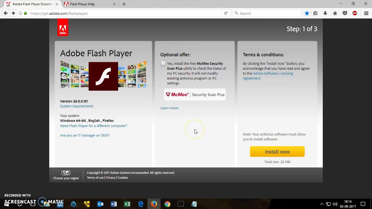 как в процессе обновления Adobe Flash Player для Windows 7
