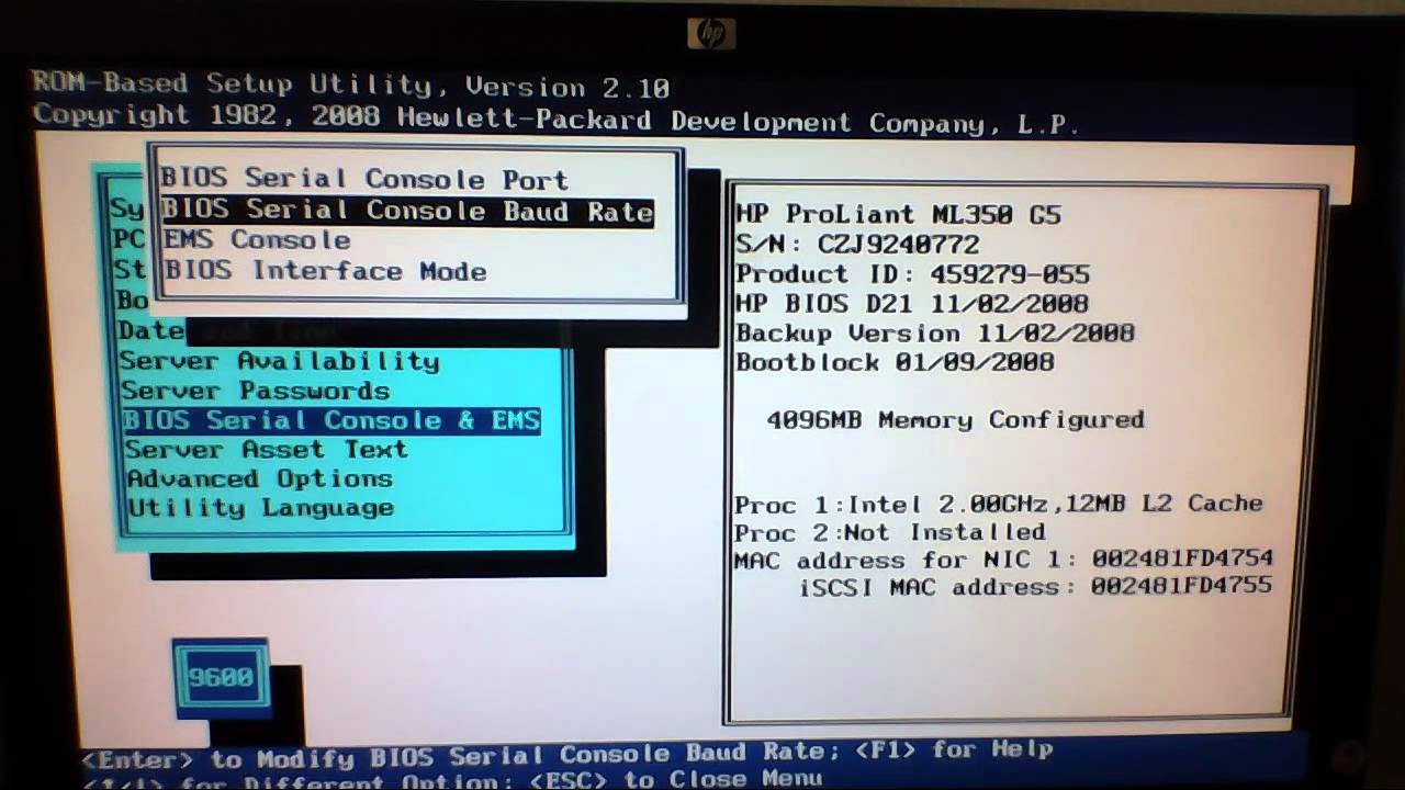 hp proliant ml350 g6 웹 서버 BIOS 업데이트