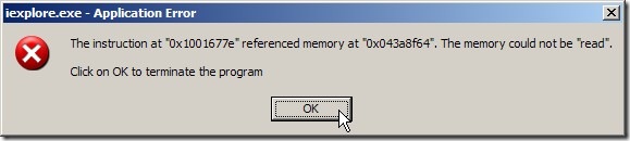 iexplorer exe memory space error