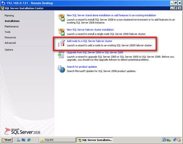 installer sql 2003 dans le cluster Windows 2008