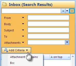 instant search options in outlook 2007