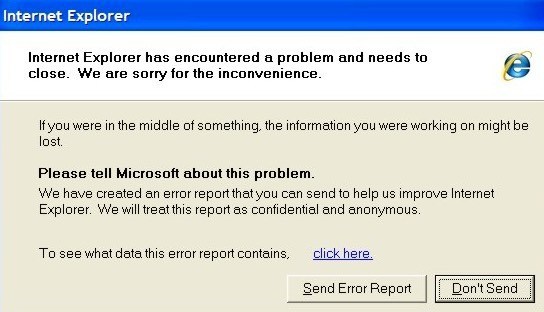 internet explorer has encountered an error