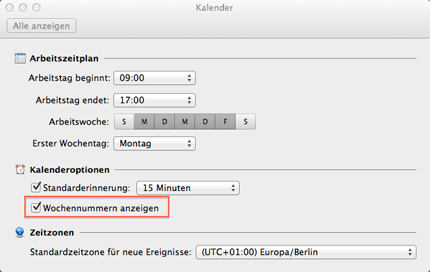 kalenderwoche in Outlook mac