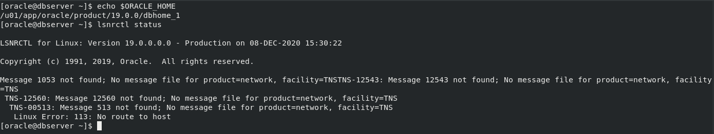 lsnrctl message texte 1070 introuvable windows
