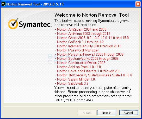 manual remove norton computer 2005