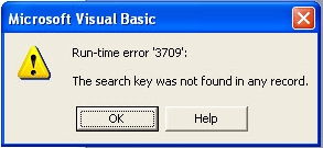 microsoft Visual Basic 재생 오류 3709