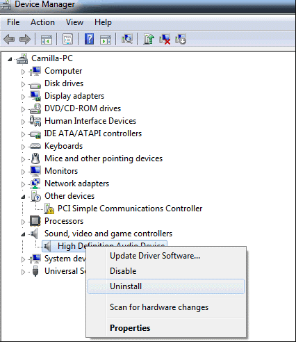 no sound in device manager