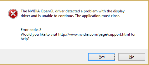 nvidia opengl error code 3 minecraft