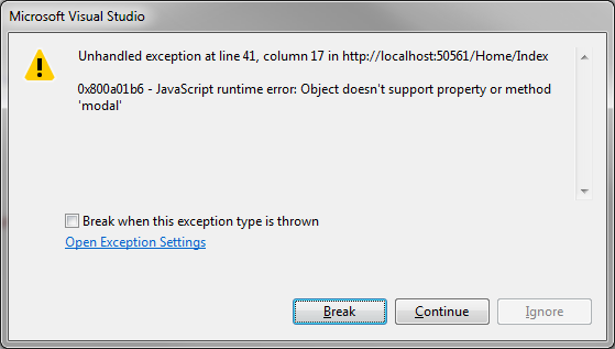 objectprojected error in javascript asp net