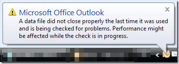 les données d'erreur Outlook 2010 enregistrées manuellement ne se sont pas fermées correctement