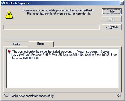 Error de conexión de Outlook Express 10061