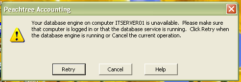 peachtree database engine error
