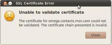 pidgin ssl certificate error msn