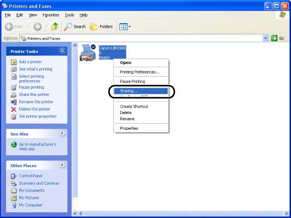 Конфигурация сервера печати Windows XP