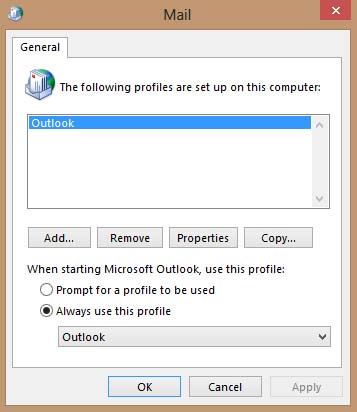 profiles in just Outlook 2013