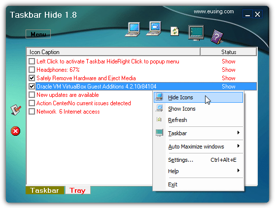 program to hide taskbar icons