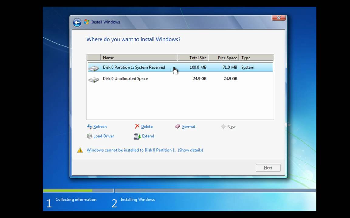 reinstalar Windows 7 en la partición