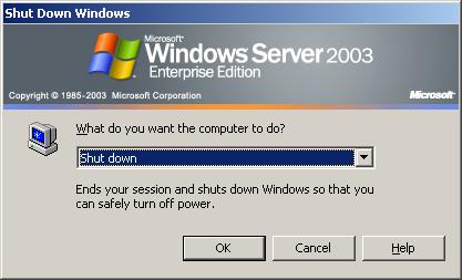 удалить выключение из вариантов запуска Windows 2003