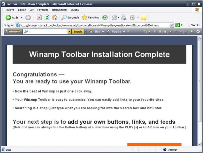 rimuovere la barra degli strumenti di winamp per ottenere Firefox