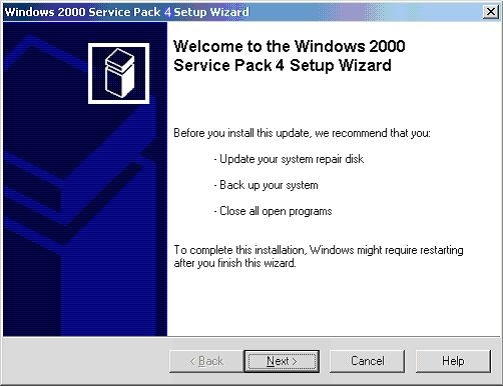 Windows 2000 서비스 팩 제거