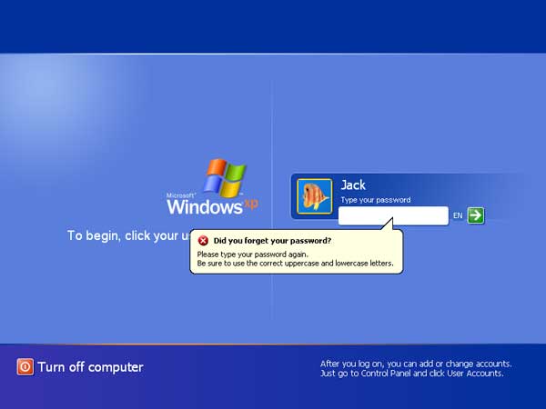 réinitialiser le mot de passe Windows XP à partir du mode sans échec