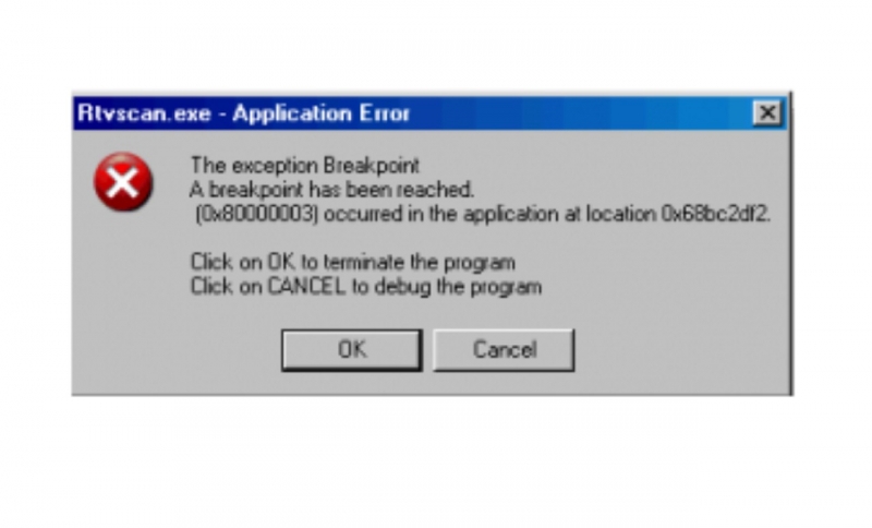 rtvscan exe application error the instruction at