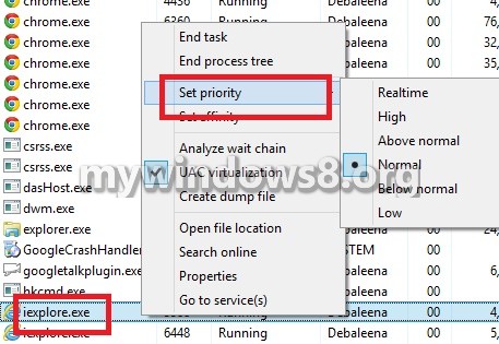 set primary for process in windows
