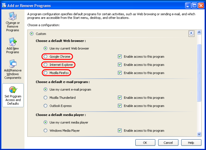 setting default planet browser in windows xp