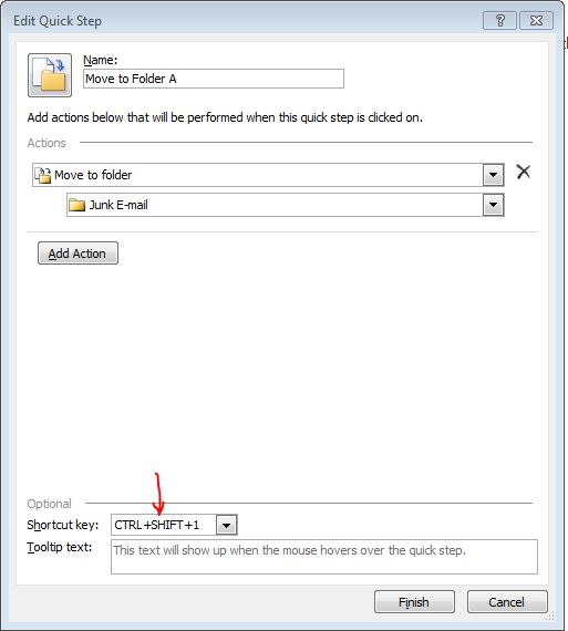 shortcut for move on outlook