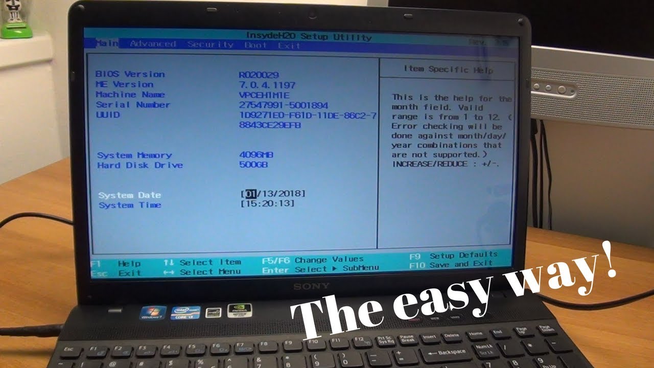 sony laptop computer computer bios instelling