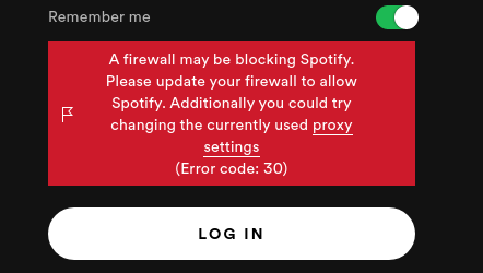 spotify proxies settings error