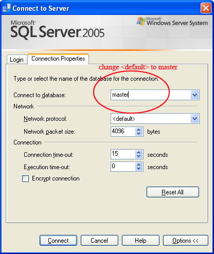  La connexion SQL de l'hébergement 2005 a échoué pour l'erreur personnalisée 4064