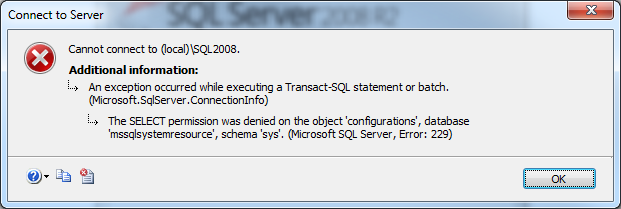 sql hosting server error 229
