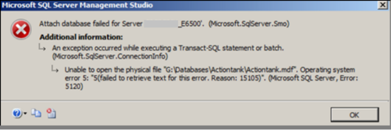 sql server error 5120 windows 7
