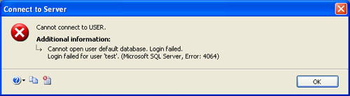 sql webserver management studio error 4064