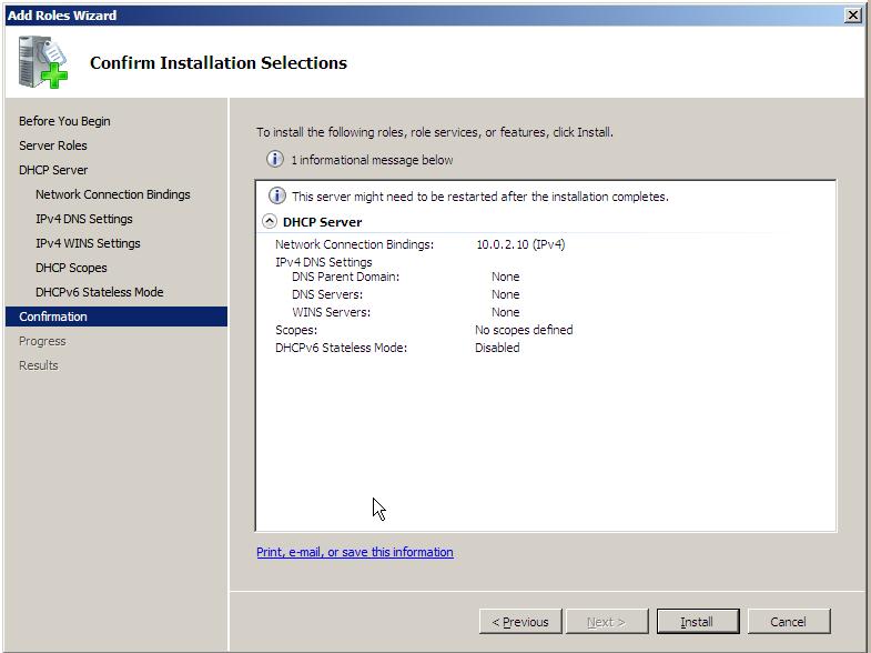étapes de configuration de DHCP dans Windows node 2008 r2