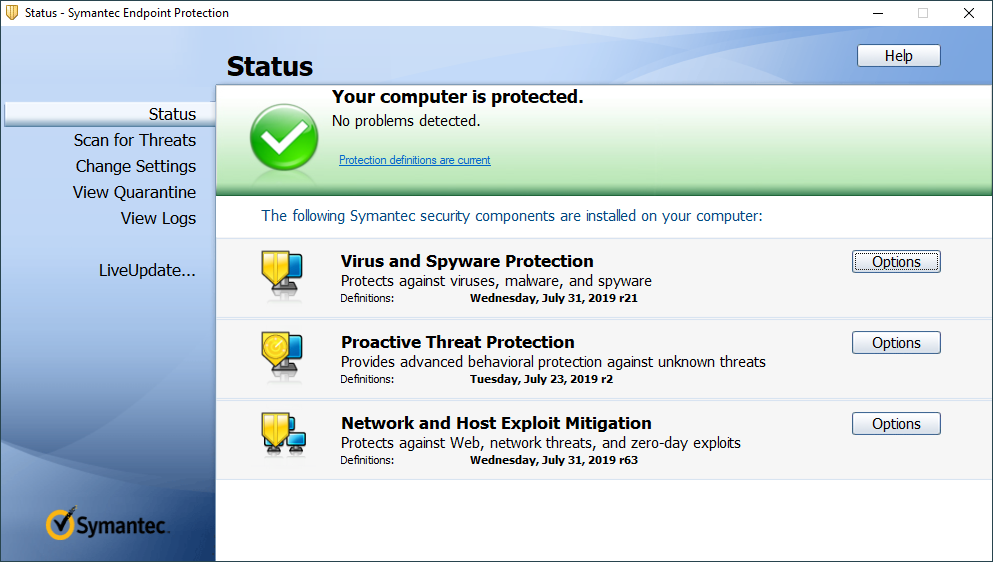 symantec 일반 바이러스 및 스파이웨어 보호 대 품질 보호