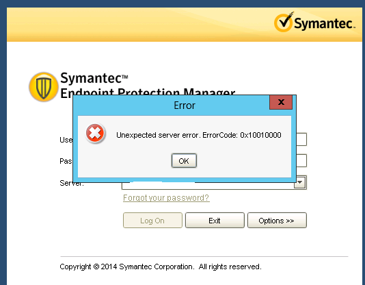symantec error 0010 the environment is incorrect