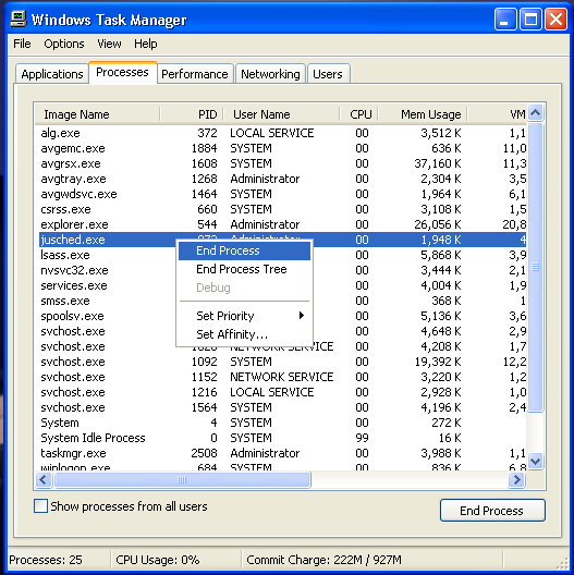 task manager wind up process virus