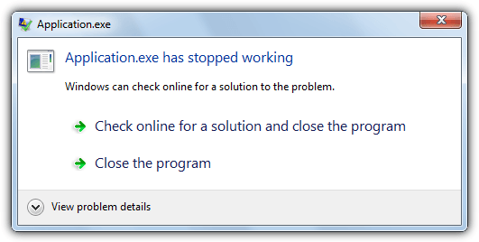 disattiva alcuni messaggi di errore dell'applicazione Windows