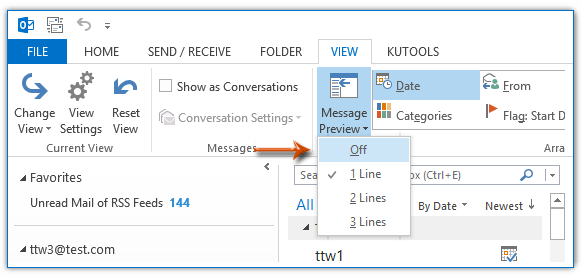 przełączanie podglądu w programie Outlook 2010