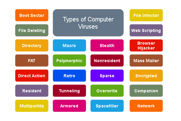 tipi di virus informatici combinati con antivirus