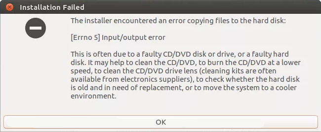 erro de entrada / saída do ubuntu dvd back-up