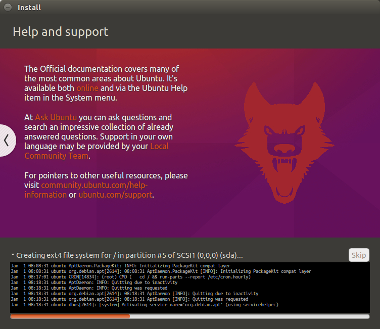 ubuntu install create ext4 content system