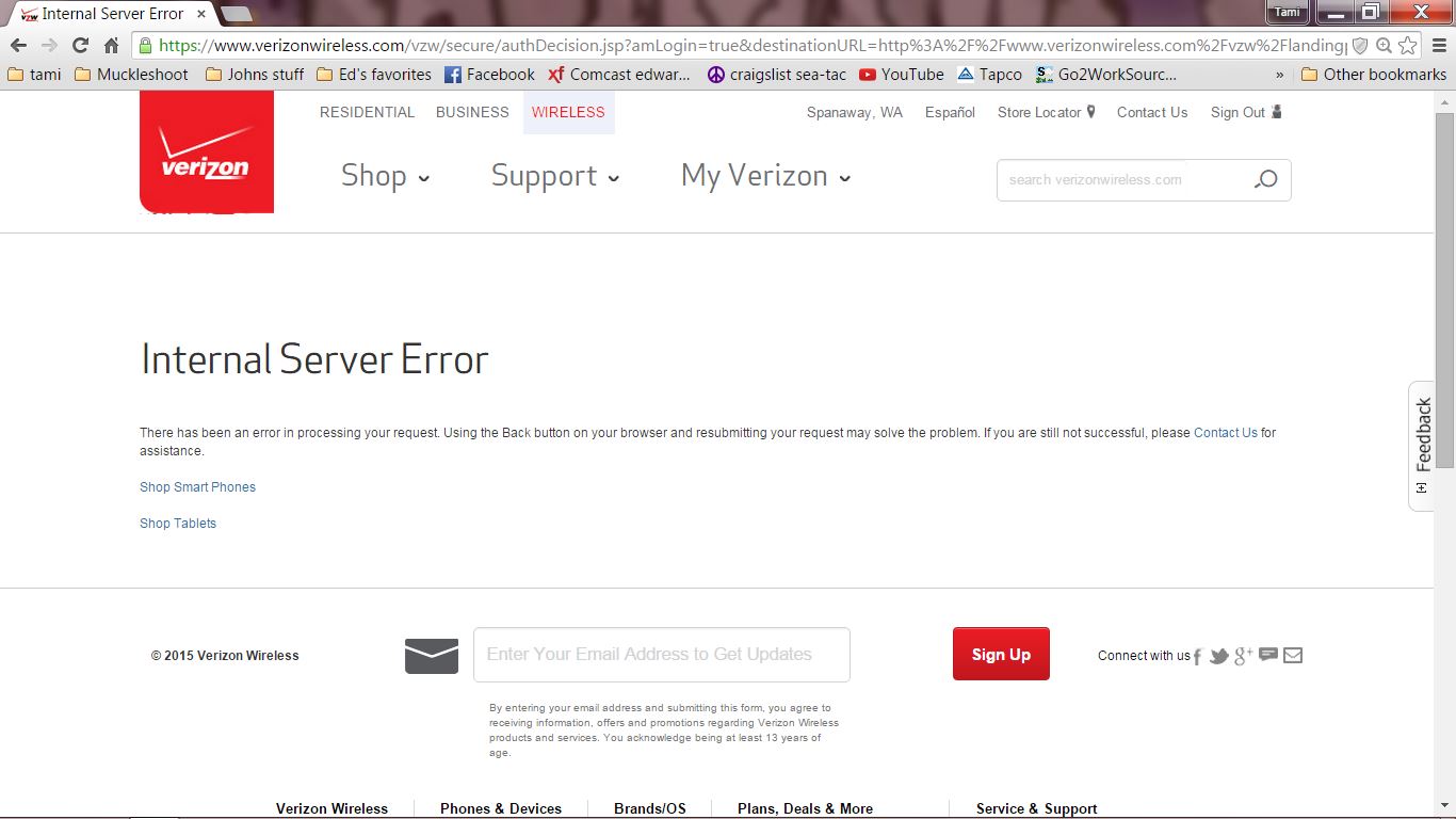 Błąd aktualizacji online Verizon